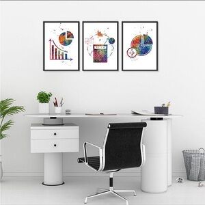 Colorful Abstract Office Wall Art Set office accountant bookkeeper gift 8x10 NEW